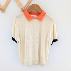 SHEIN Cream Knit Polo Boys Shirt with Orange Collar 6-7